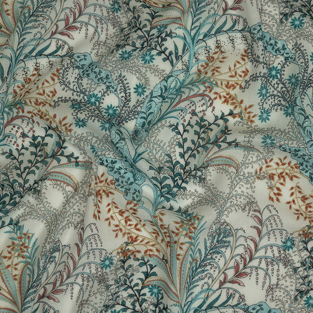 Cotton Gauze - Blue Plants and Florals - Mood Exclusive Storybook Illustrations Print