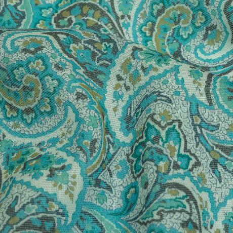 Cotton Gauze - Aqua Jacobean Paisley - Mood Exclusive Hypnotize Me Print