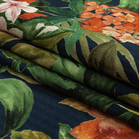 Cotton and Viscose Striped Seersucker Print - Navy, Red and Green Floral - Mood Exclusive Crusoe's Cabana