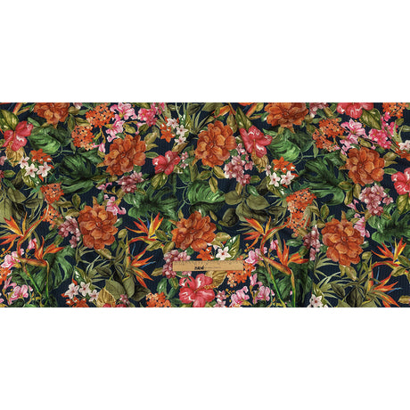 Cotton and Viscose Striped Seersucker Print - Navy, Red and Green Floral - Mood Exclusive Crusoe's Cabana
