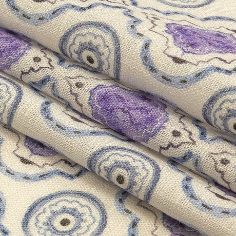 Viscose and Linen Woven Print - Blue and Purple Tiles - Mood Exclusive Alhambra