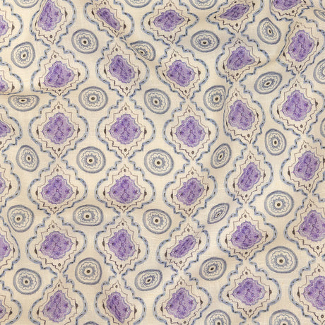 Viscose and Linen Woven Print - Blue and Purple Tiles - Mood Exclusive Alhambra