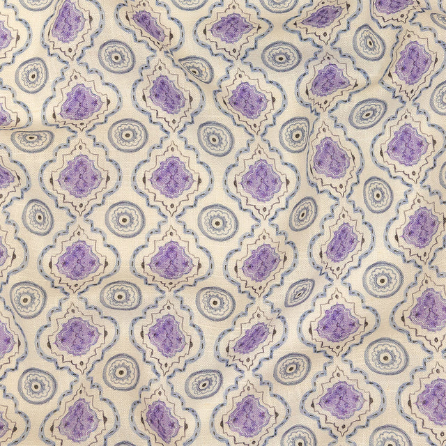 Viscose and Linen Woven Print - Blue and Purple Tiles - Mood Exclusive Alhambra