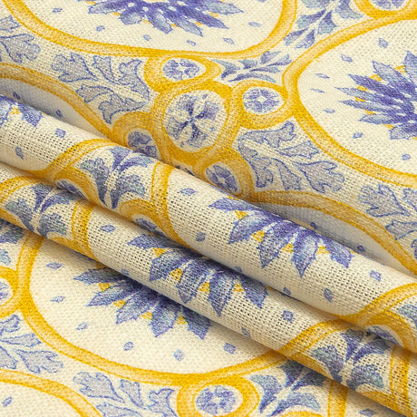 Viscose and Linen Woven Print - Violet Storm and Yellow Floral Tiles - Mood Exclusive Sao Bento