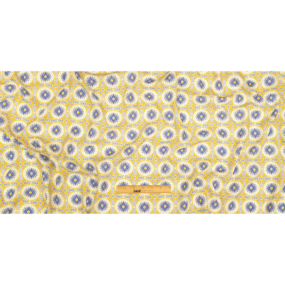 Viscose and Linen Woven Print - Violet Storm and Yellow Floral Tiles - Mood Exclusive Sao Bento