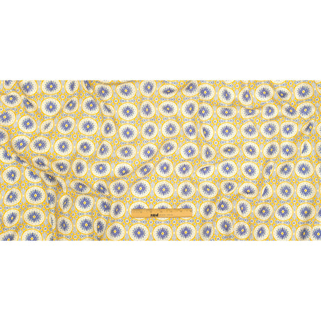 Viscose and Linen Woven Print - Violet Storm and Yellow Floral Tiles - Mood Exclusive Sao Bento