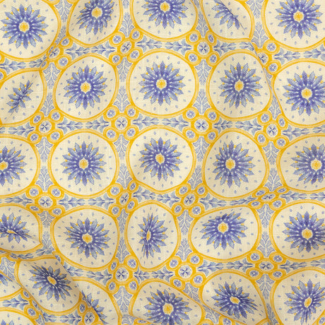 Viscose and Linen Woven Print - Violet Storm and Yellow Floral Tiles - Mood Exclusive Sao Bento