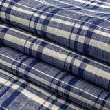 Navy Peony and White Plaid Medium Weight Linen Woven