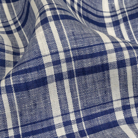 Navy Peony and White Plaid Medium Weight Linen Woven