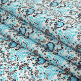 Turquoise, Blue Indigo and Umber Floral Cotton Sateen
