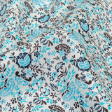 Turquoise, Blue Indigo and Umber Floral Cotton Sateen