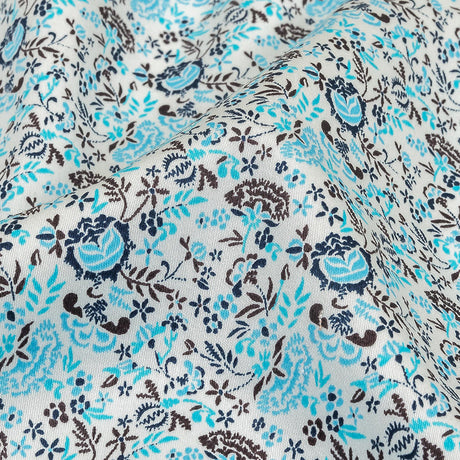 Turquoise, Blue Indigo and Umber Floral Cotton Sateen