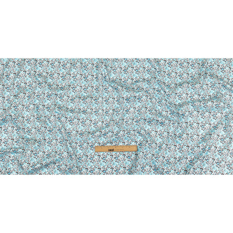 Turquoise, Blue Indigo and Umber Floral Cotton Sateen