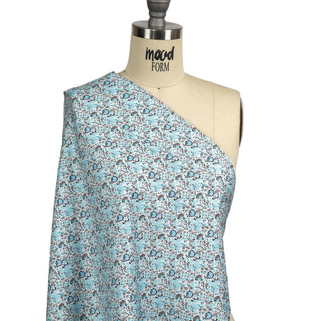 Turquoise, Blue Indigo and Umber Floral Cotton Sateen
