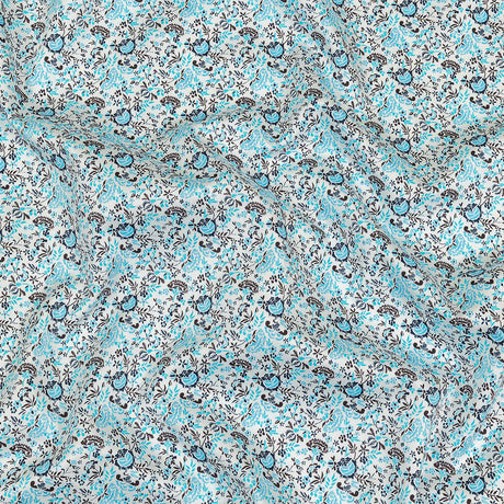 Turquoise, Blue Indigo and Umber Floral Cotton Sateen