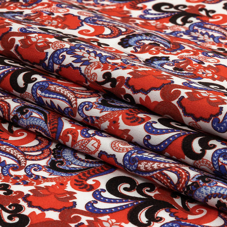 Red, White and Blue Paisley Cotton Sateen