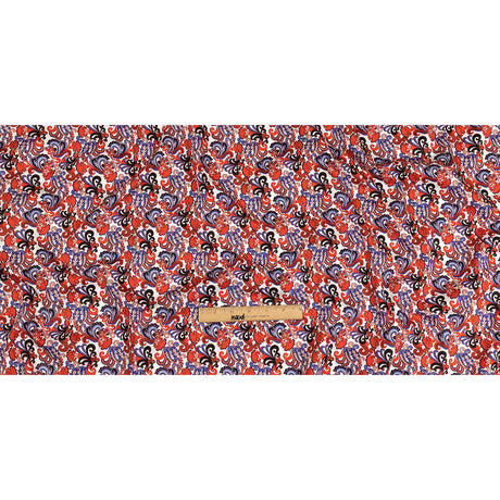 Red, White and Blue Paisley Cotton Sateen
