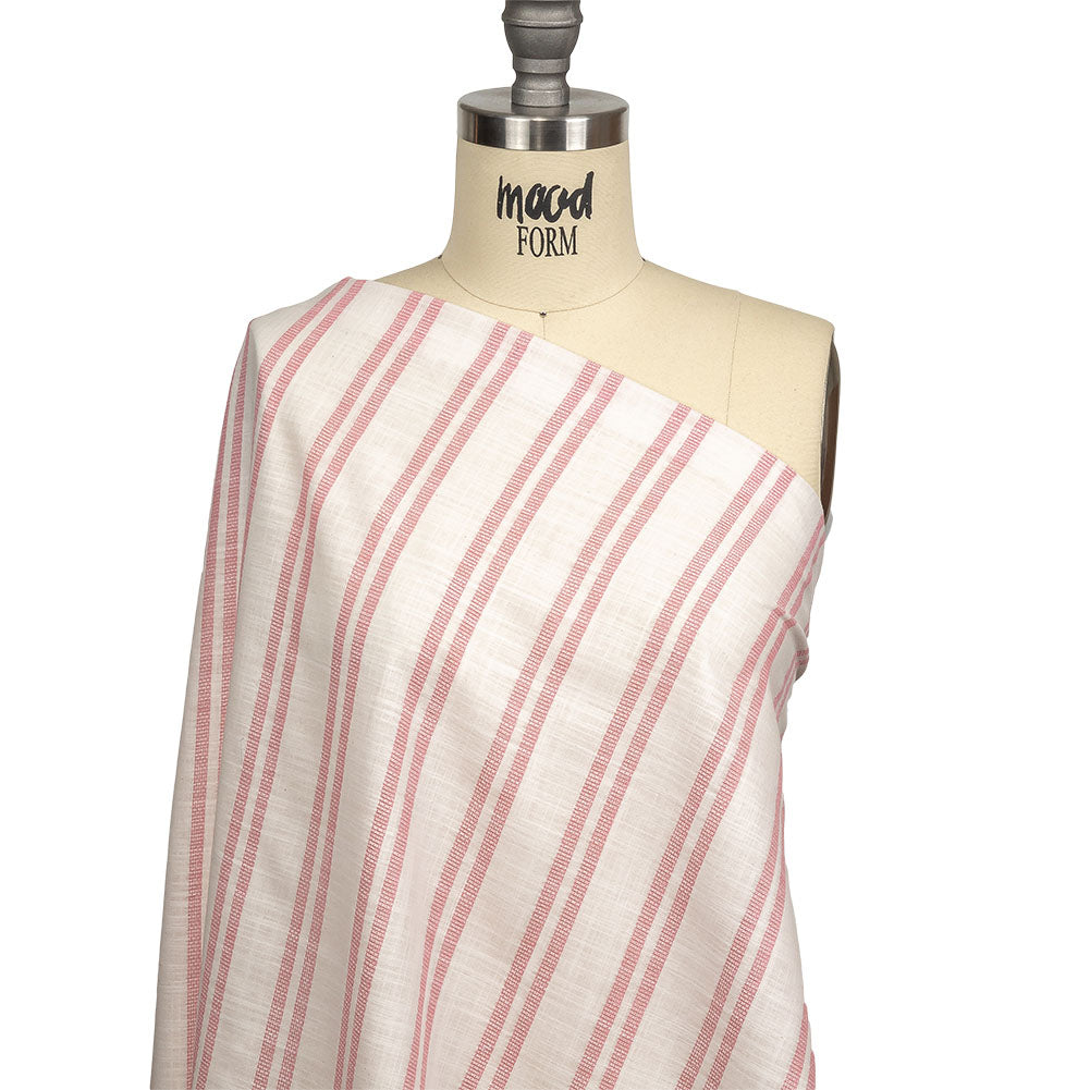 Pink and White Textural Stripes Slubbed Cotton Woven