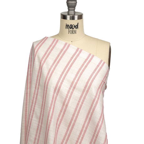 Pink and White Textural Stripes Slubbed Cotton Woven