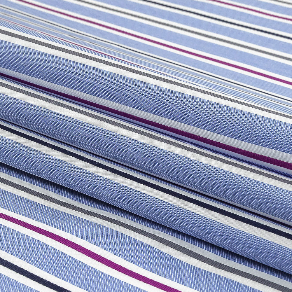 Grapemist, Purple and Stormy Weather Halo Stripes Cotton Shirting