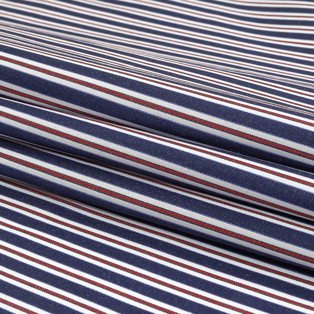 Blue, Red and White Halo Stripes Twill Cotton Shirting