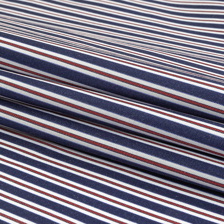 Blue, Red and White Halo Stripes Twill Cotton Shirting