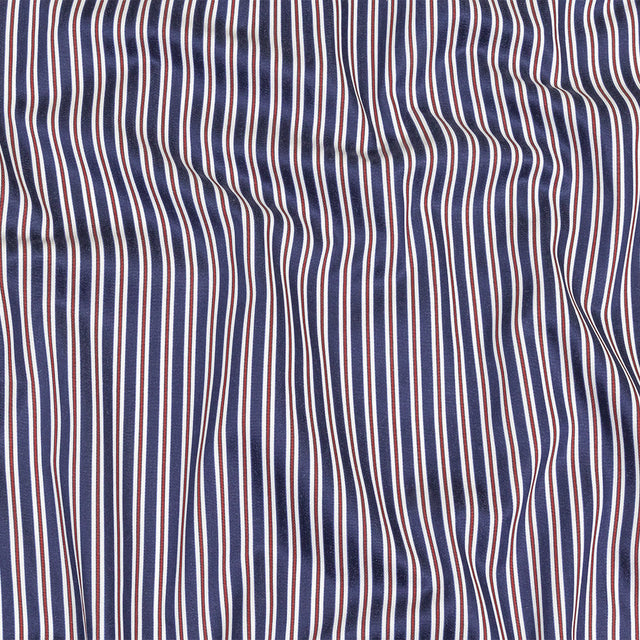 Blue, Red and White Halo Stripes Twill Cotton Shirting