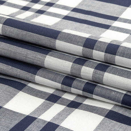 Navy and White Plaid Cotton Shirting