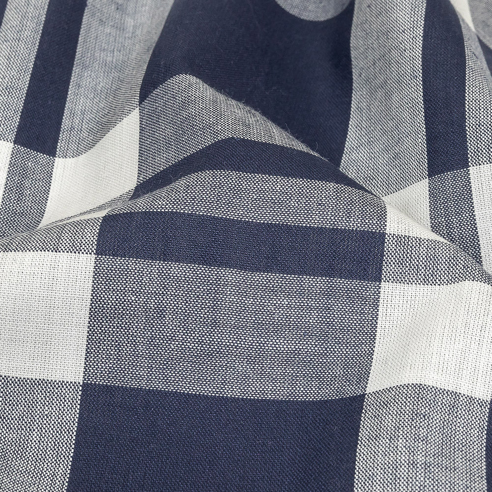 Navy and White Plaid Cotton Shirting