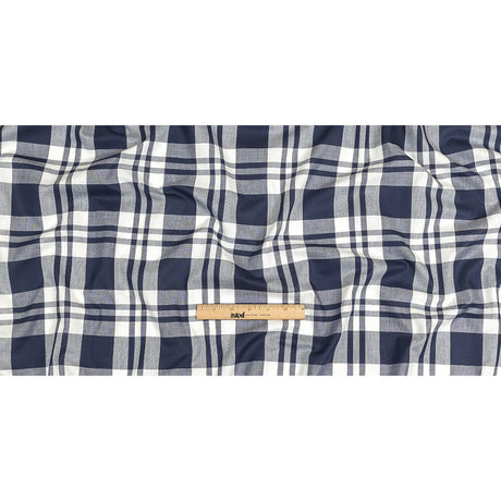 Navy and White Plaid Cotton Shirting