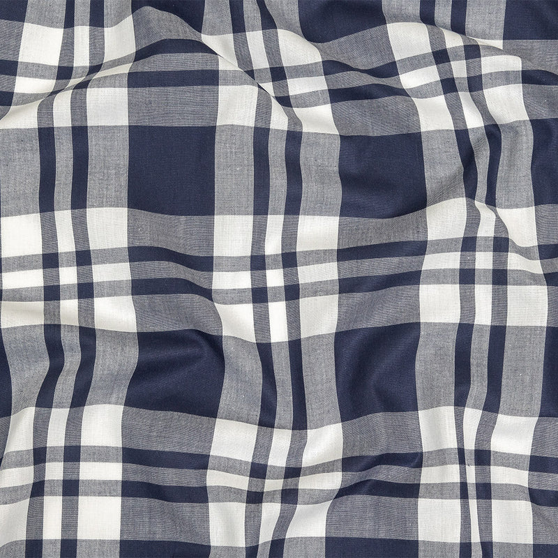 Navy and White Plaid Cotton Shirting