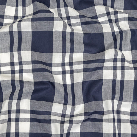 Navy and White Plaid Cotton Shirting