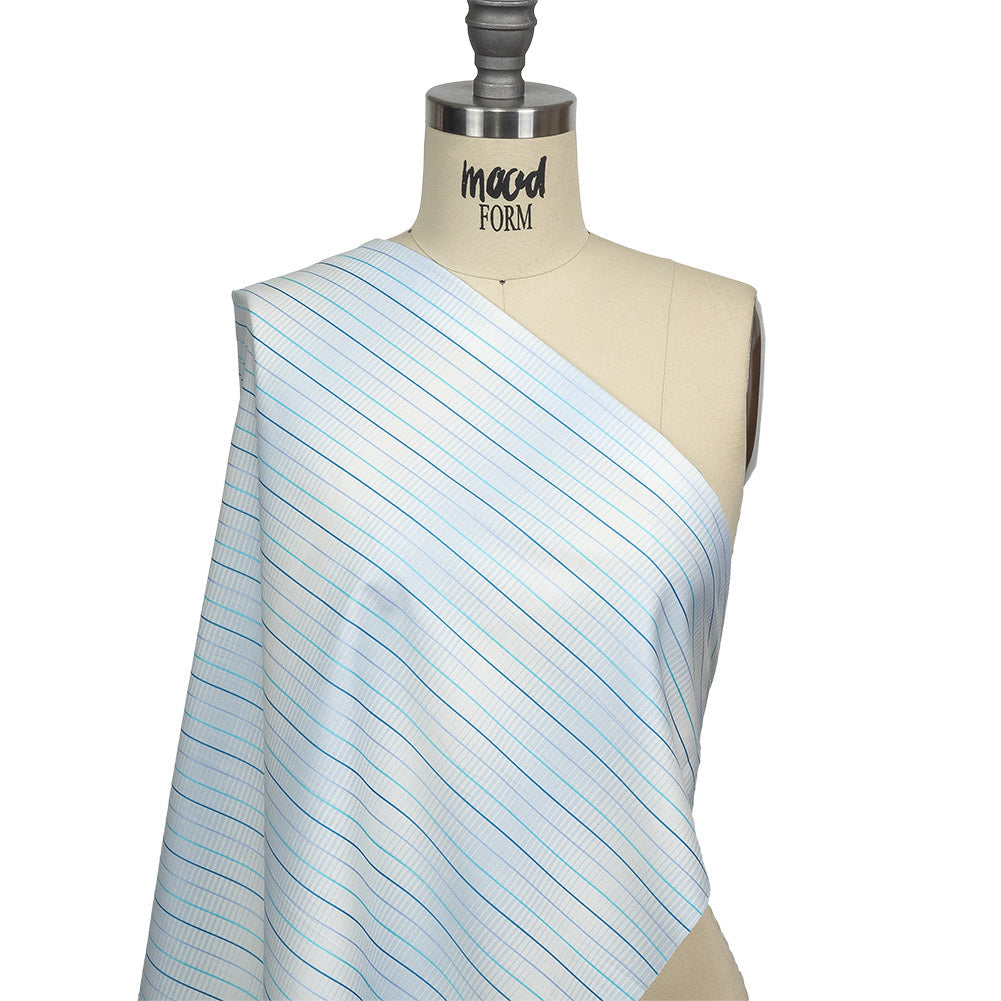 Blue, Aqua and White Gradient Pinstripes Cotton Shirting