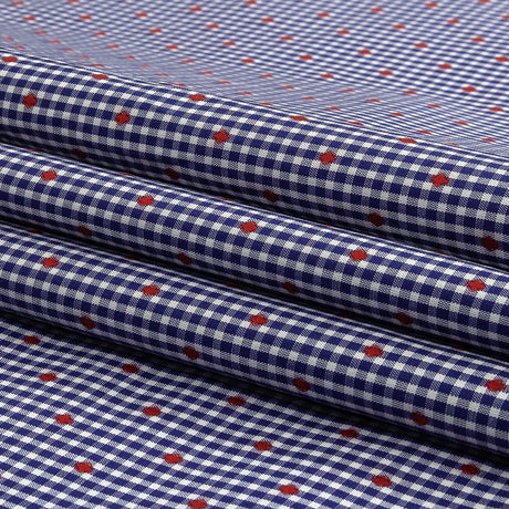 Red, White and Blue Checked Diamond Dots Cotton Jacquard