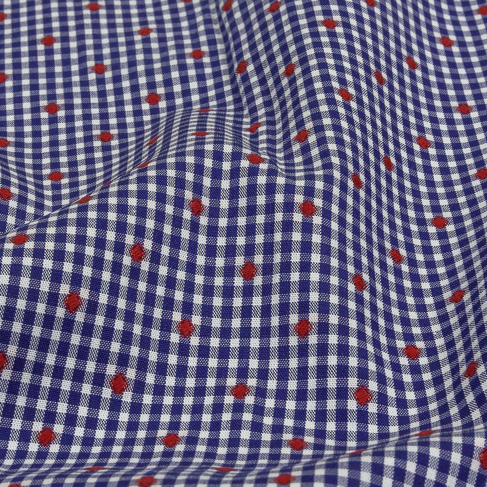 Red, White and Blue Checked Diamond Dots Cotton Jacquard