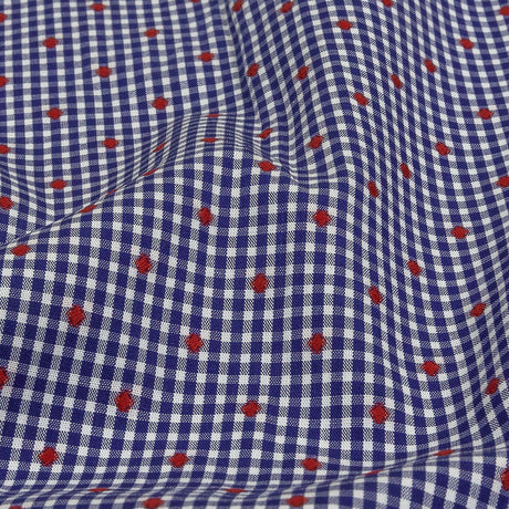 Red, White and Blue Checked Diamond Dots Cotton Jacquard