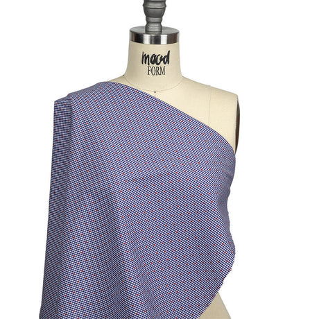 Red, White and Blue Checked Diamond Dots Cotton Jacquard