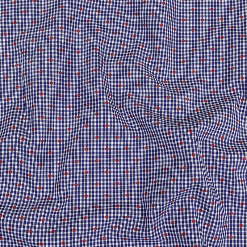 Red, White and Blue Checked Diamond Dots Cotton Jacquard