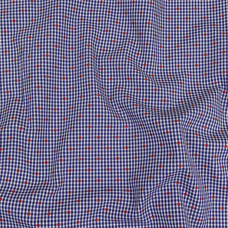 Red, White and Blue Checked Diamond Dots Cotton Jacquard