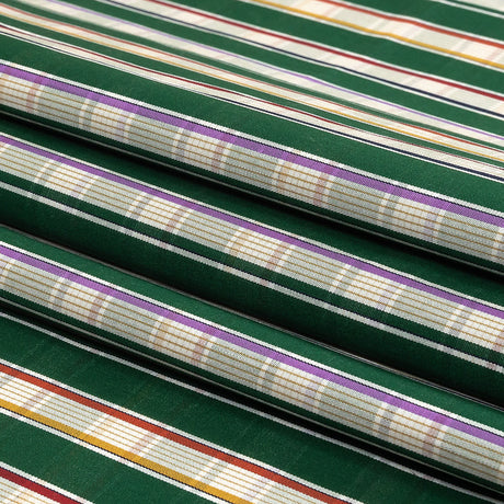 Green, Purple and Yellow Subtle Plaid Stripes Cotton Shirting