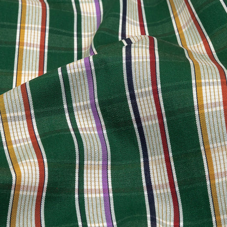 Green, Purple and Yellow Subtle Plaid Stripes Cotton Shirting
