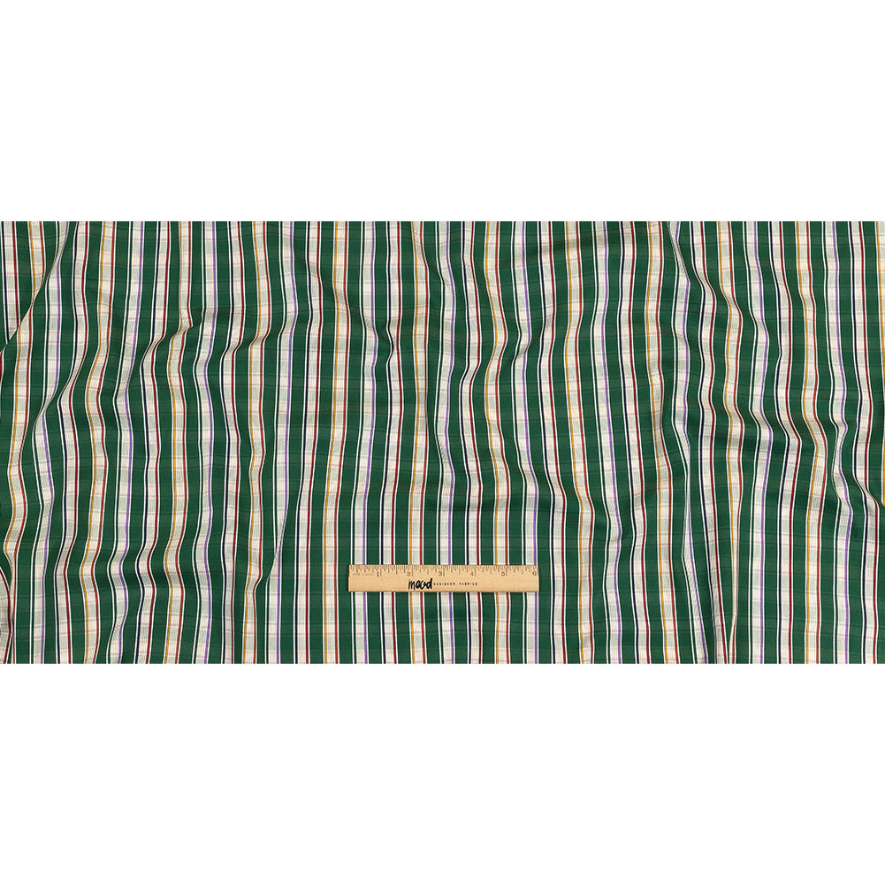 Green, Purple and Yellow Subtle Plaid Stripes Cotton Shirting