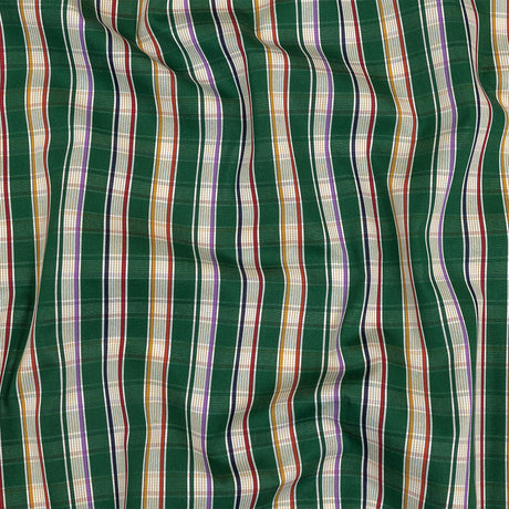 Green, Purple and Yellow Subtle Plaid Stripes Cotton Shirting