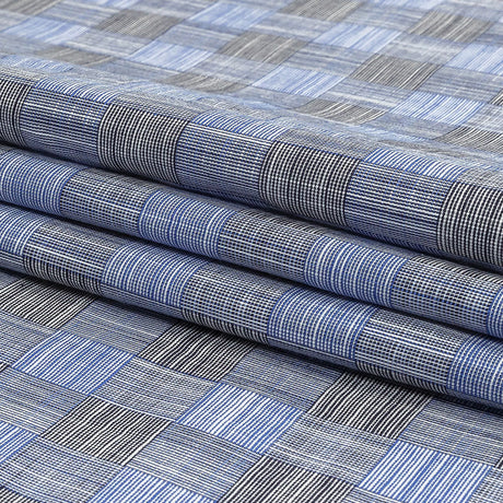 Blue, Star White and Caviar Basketweave Slubbed Cotton Woven