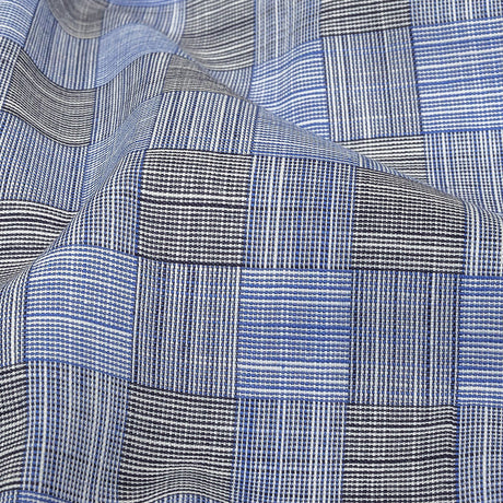 Blue, Star White and Caviar Basketweave Slubbed Cotton Woven