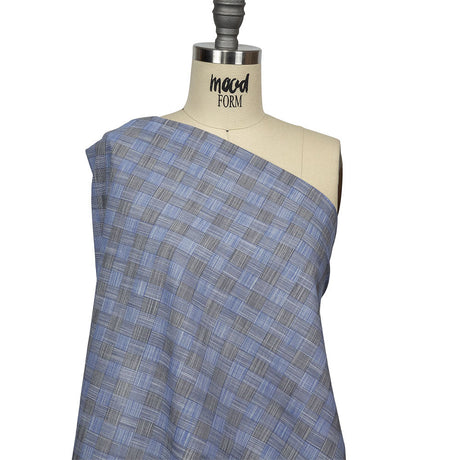 Blue, Star White and Caviar Basketweave Slubbed Cotton Woven