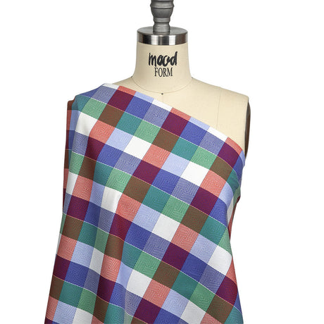 Red, Blue and Green Diamonds in Checks Cotton Jacquard Shirting