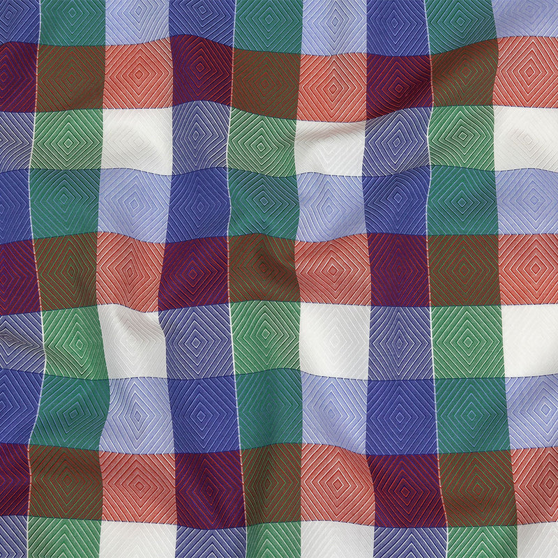 Red, Blue and Green Diamonds in Checks Cotton Jacquard Shirting