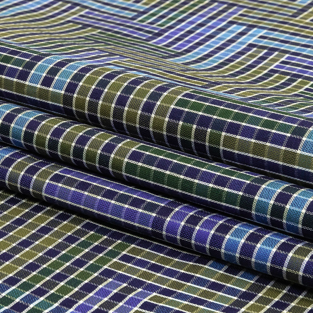 Astral Aura and Chive Log Cabin Plaid Cotton Shirting