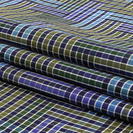 Astral Aura and Chive Log Cabin Plaid Cotton Shirting